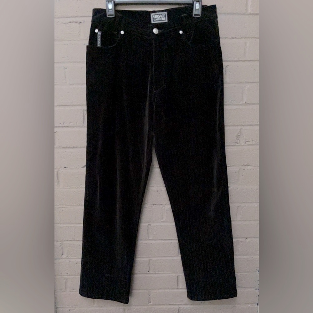 Versace  black pinstripe velvet pants 32-29